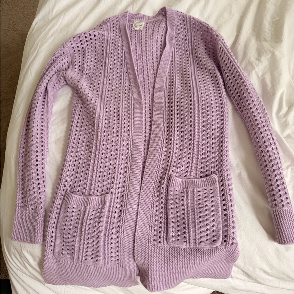 Hippie Rose Lavender Open-Weave Long Cardigan - Picture 2 of 9